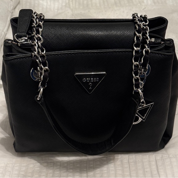 Guess Black Shoulder Bag with Chain Straps - Picture 1 of 12